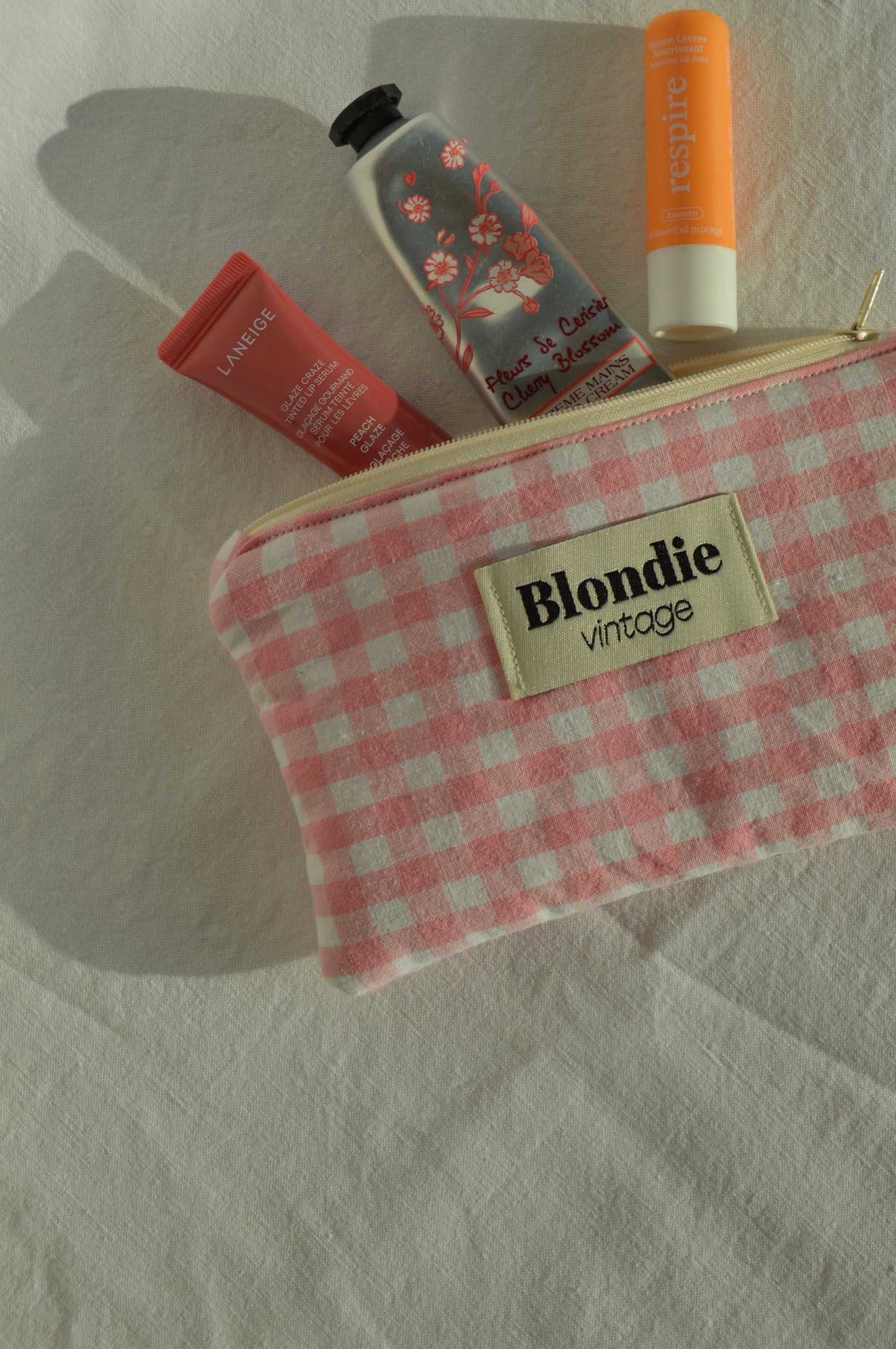Mini Pochette Vichy rose fabriqué à partir de tissus vintage mode durable mode responsable fabriqué à la main