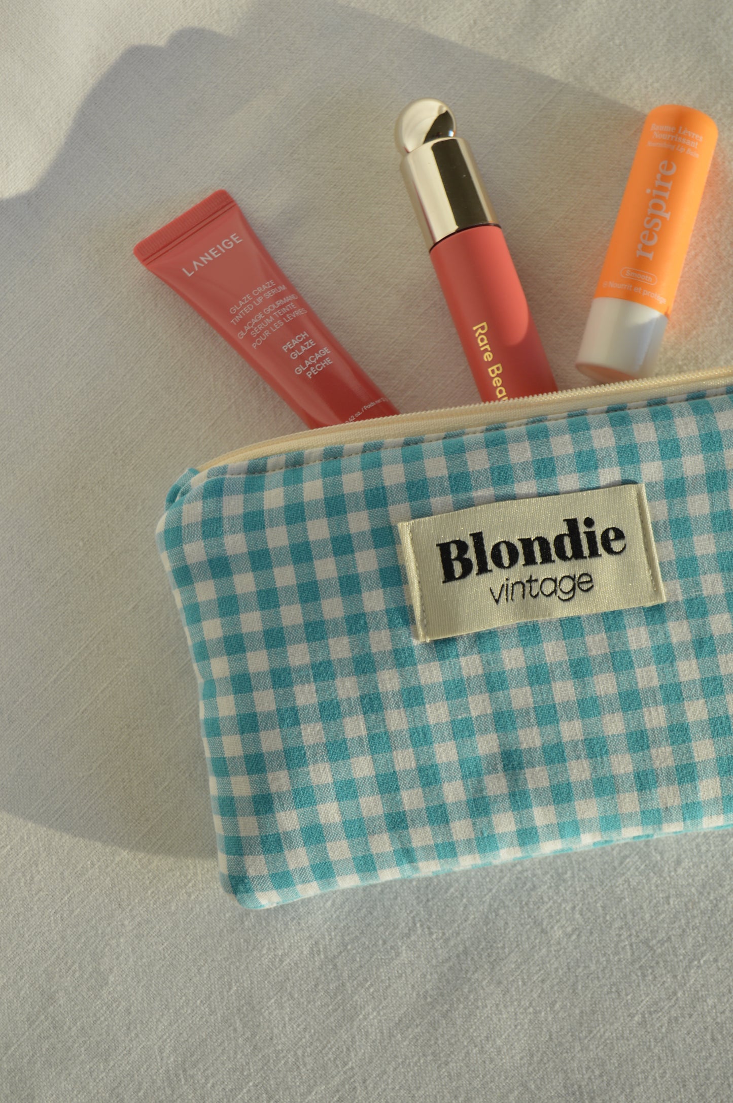 Mini Pochette Vichy turquoise fabriqué à partir de tissus vintage mode durable mode responsable fabriqué à la main