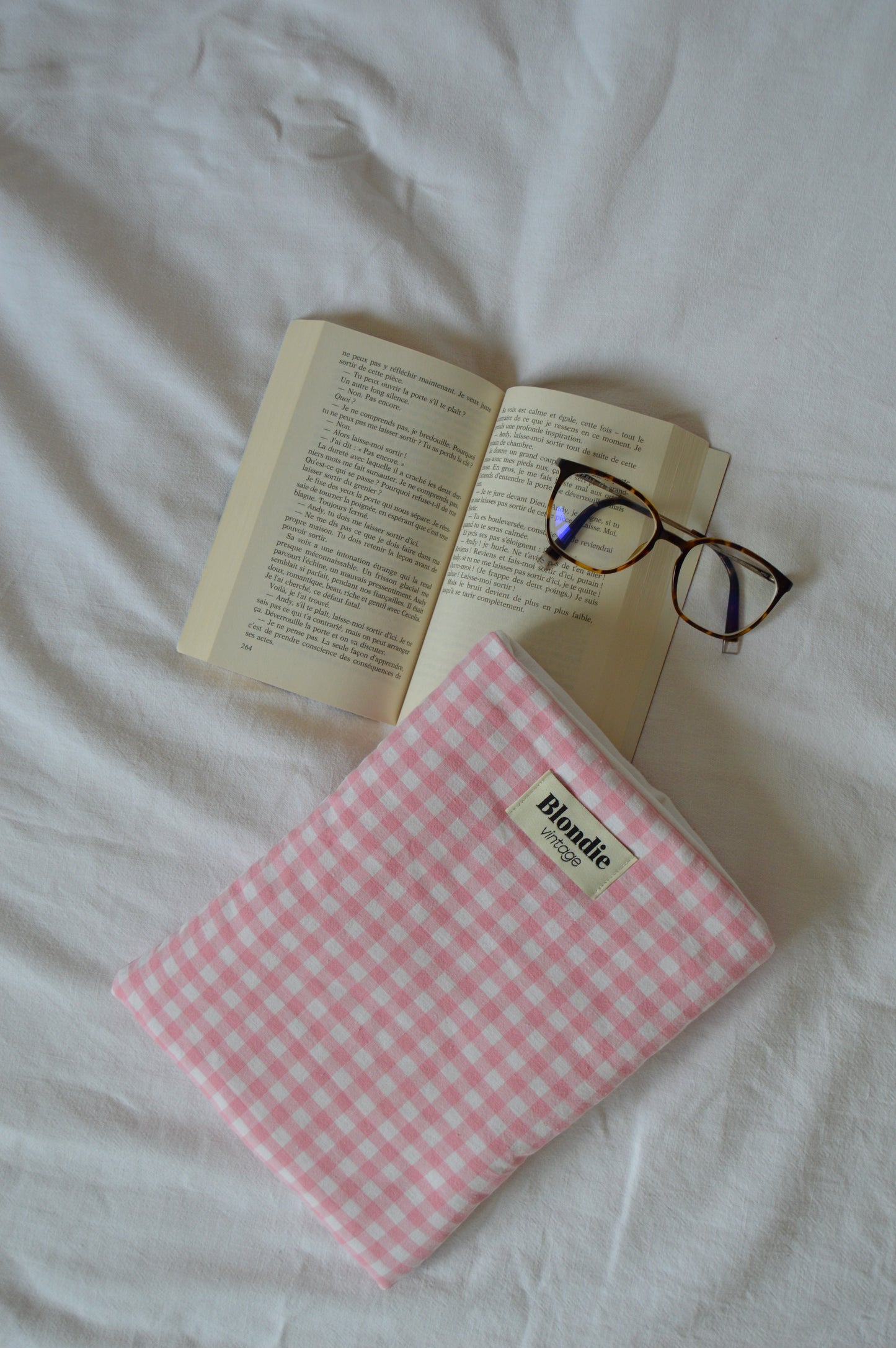 Housse de livre vichy rose fabriqué à partir de tissus vintage mode durable mode responsable fabriqué à la main