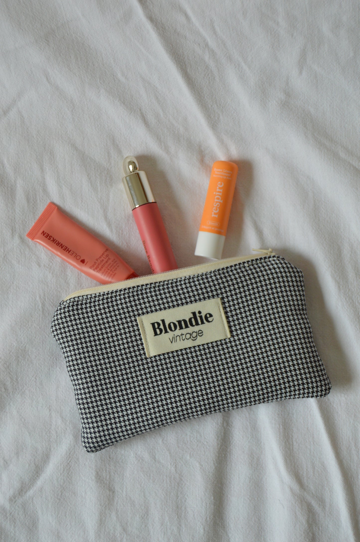 Mini Pochette pied de poule noir fabriqué à partir de tissus vintage mode durable mode responsable fabriqué à la main