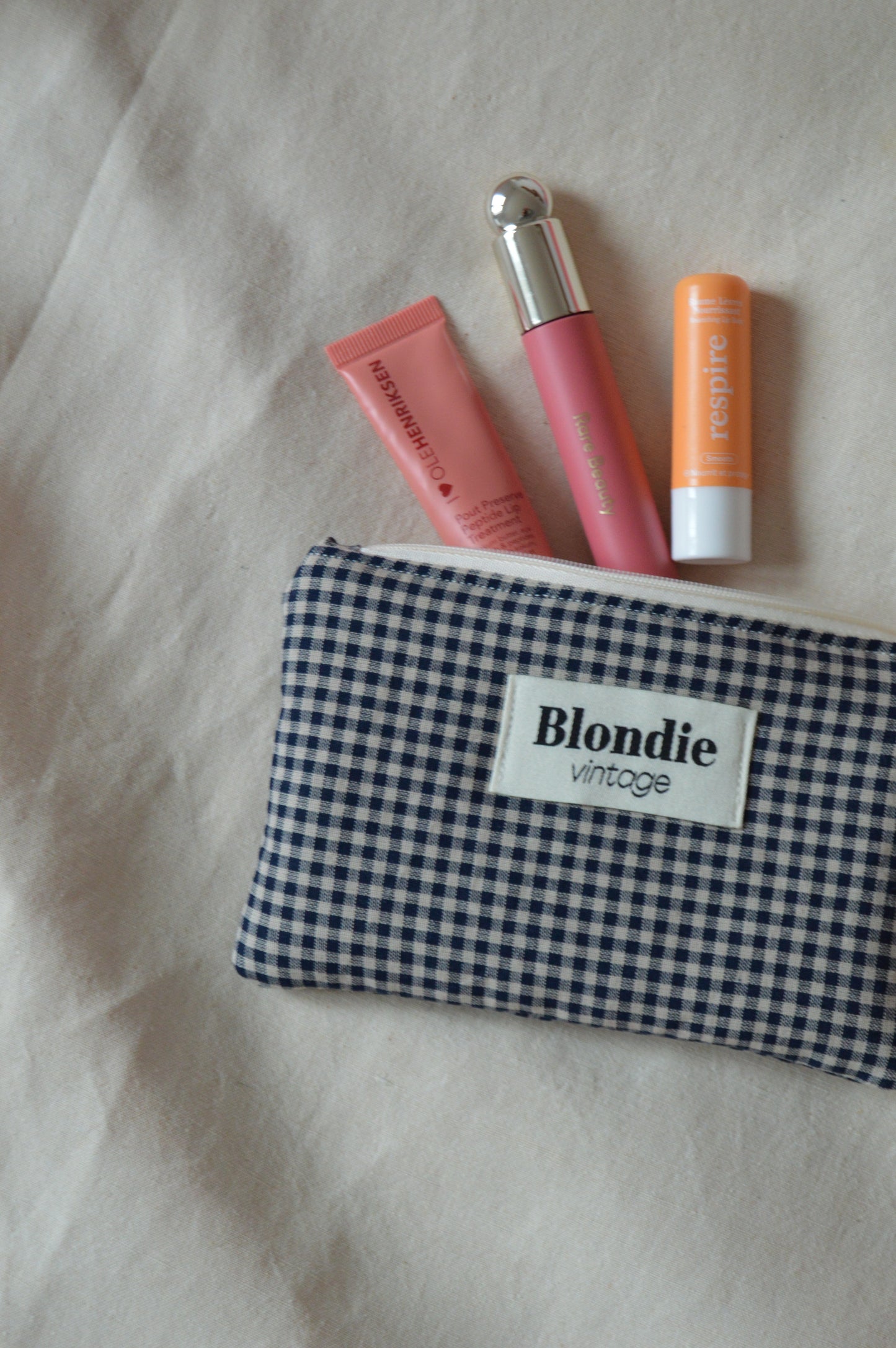 Mini Pochette vichy marron fabriqué à partir de tissus vintage mode durable mode responsable fabriqué à la main