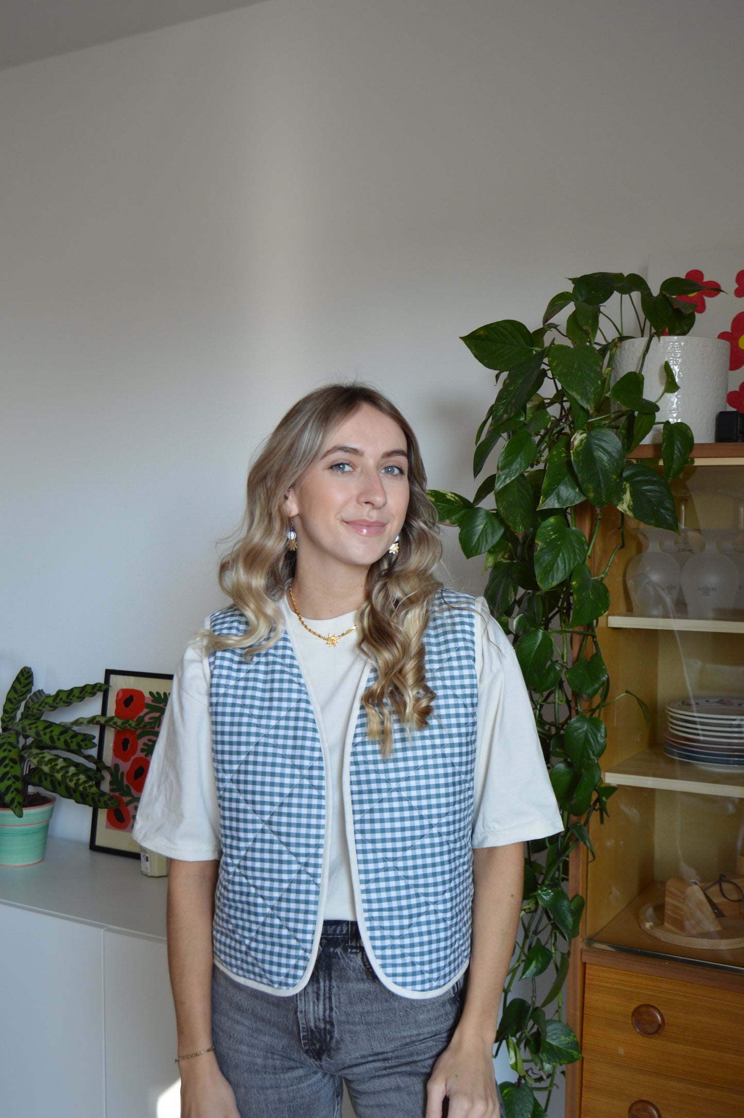 Gilet sans manches vichy vert