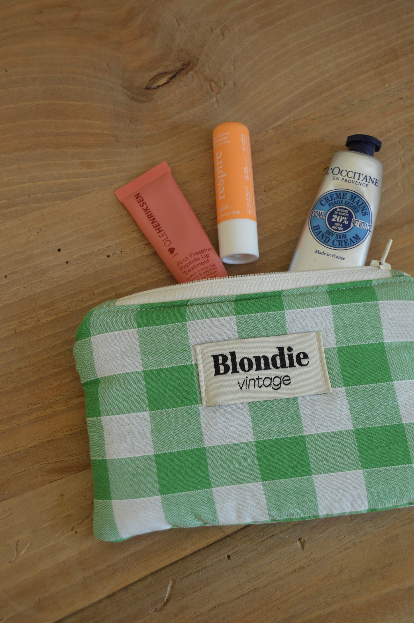 Mini pochette vichy verte fabriqué à partir de tissus vintages, portefeuille, porte carte, pochette mode durable et responsable fabriquée en france