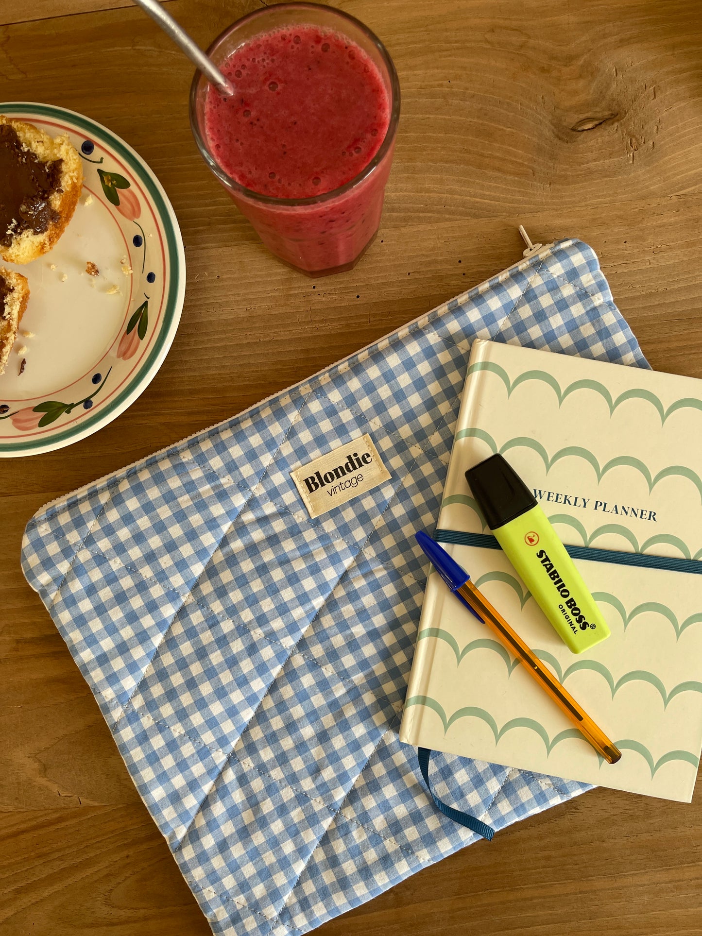 Housse d'ordinateur 15/16" vichy bleu