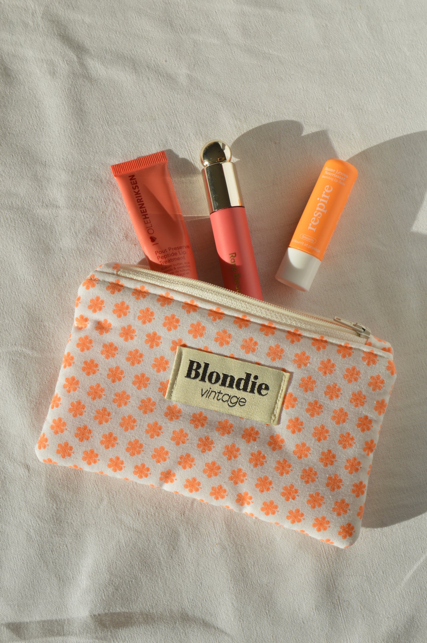 Mini Pochette à fleurs orange en tissu vintage upcyclé, faite main en France par Blondie vintage