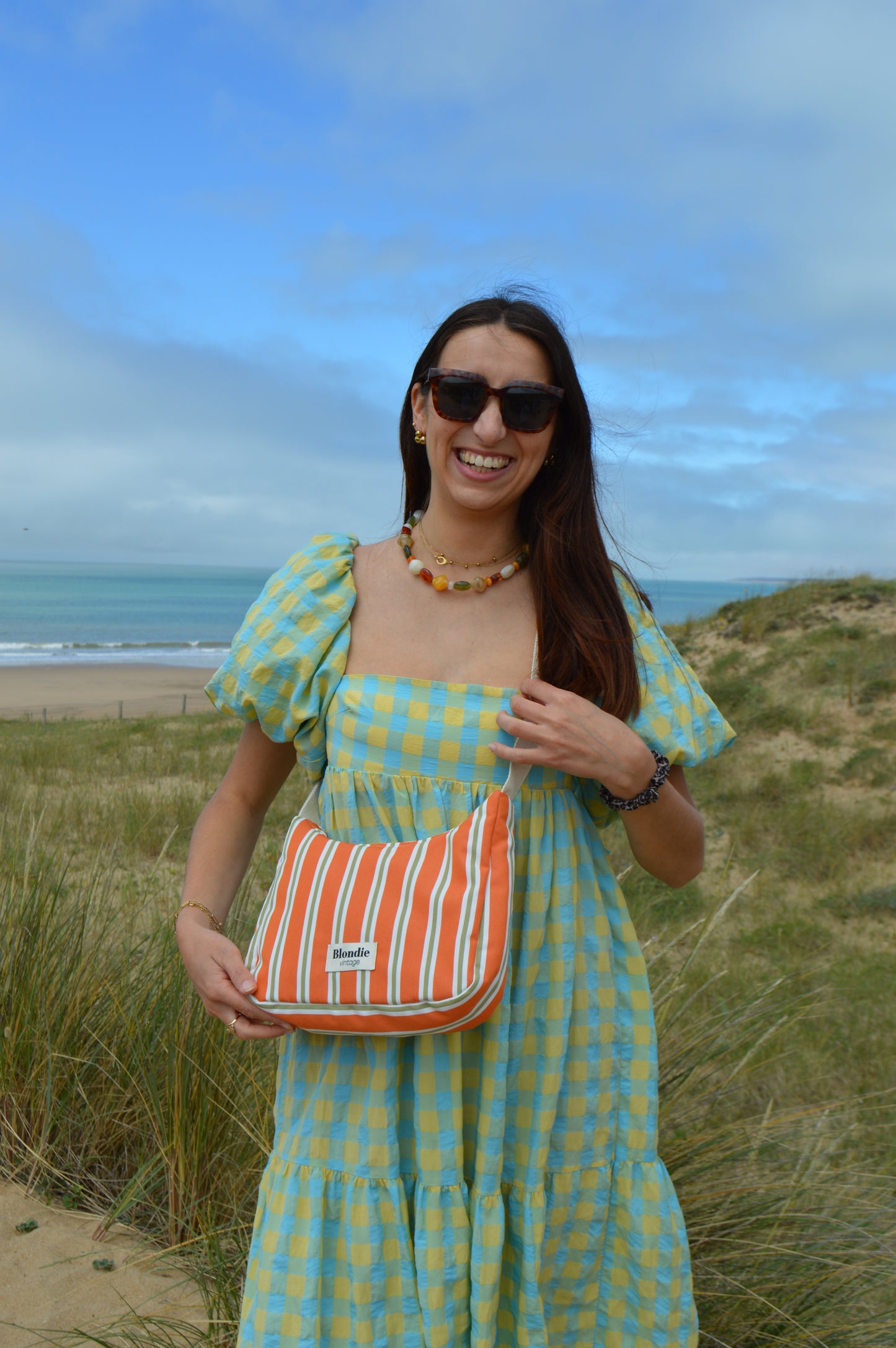 sac bandoulière fabriqué à la main à partir de tissus vintages rayé orange mode durable