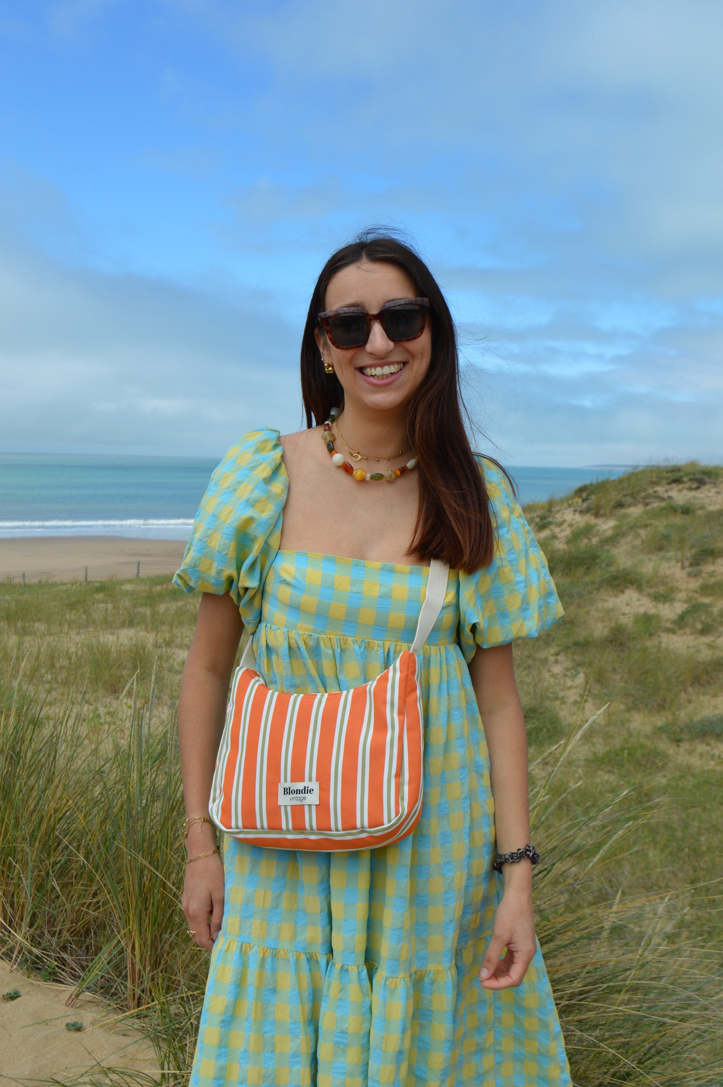 sac bandoulière fabriqué à la main à partir de tissus vintages rayé orange mode durable