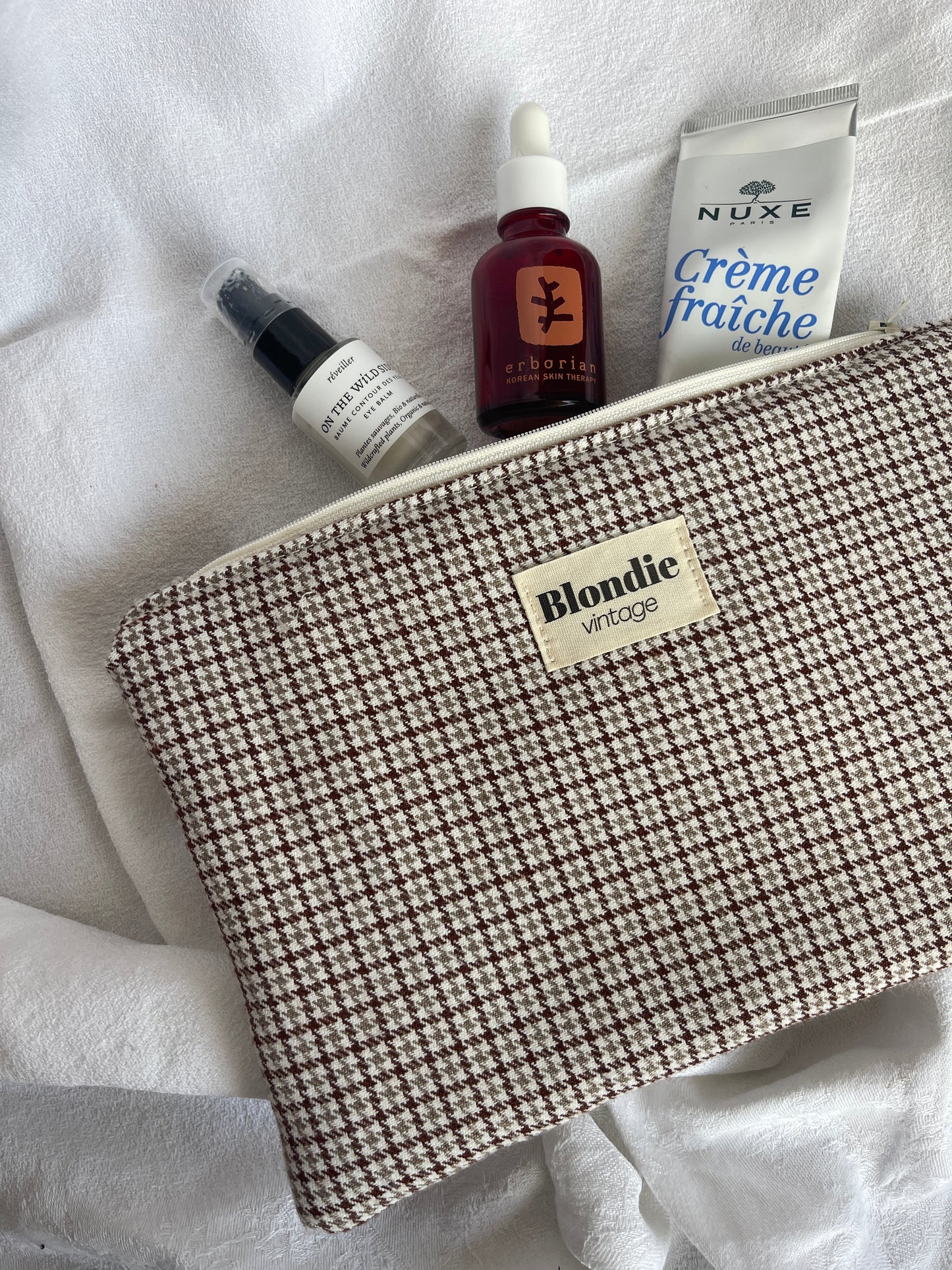 Grande pochette pied de poule marron