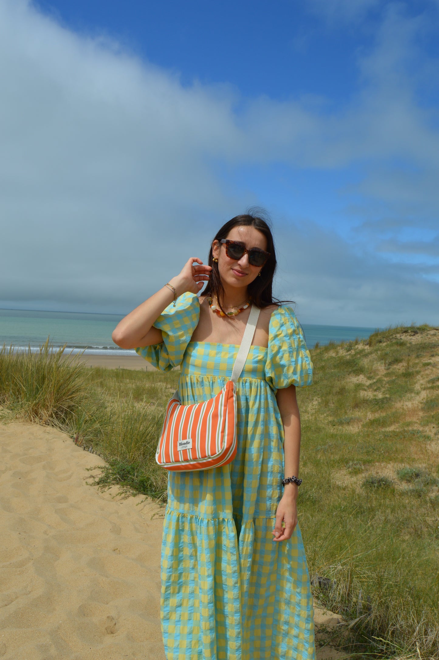 sac bandoulière fabriqué à la main à partir de tissus vintages rayé orange mode durable