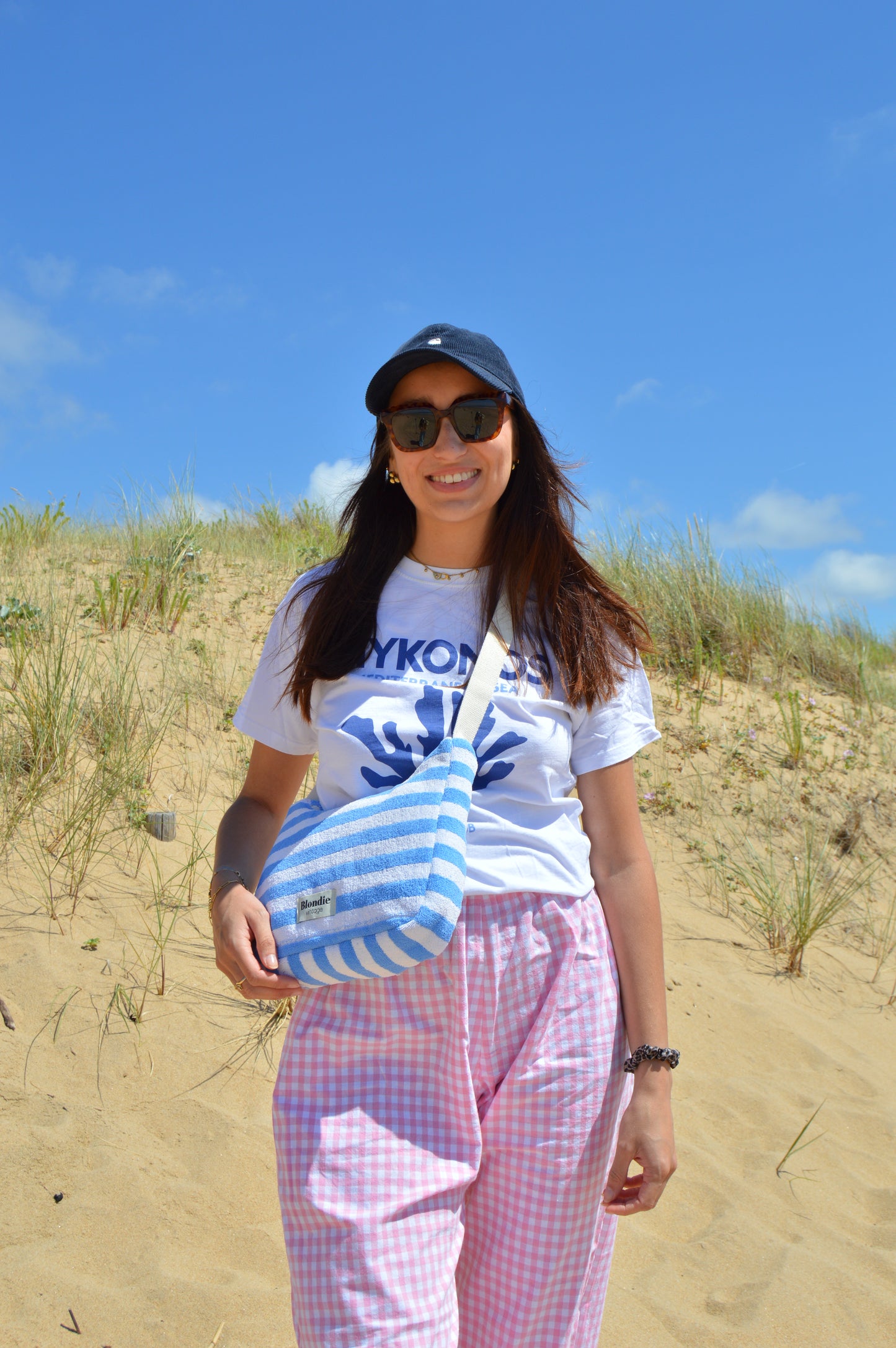 sac bandoulière rayé bleu fabriquée à la main à partir de serviette de bain vintages upcyclées mode durable