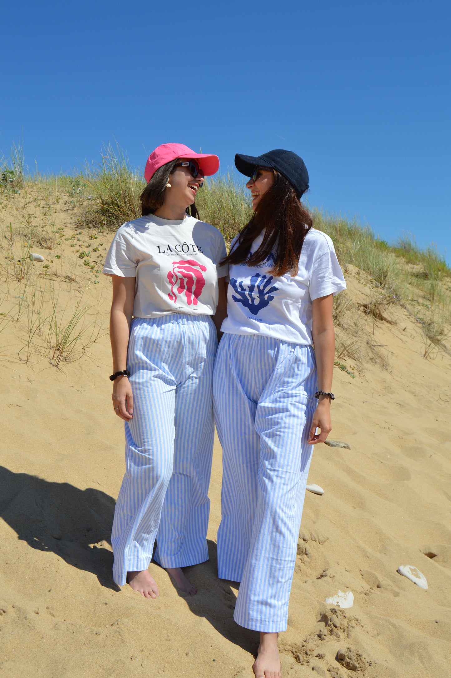 Pantalon rayé bleu upcyclé à partir de drap vintage made in france mode durable et responsable