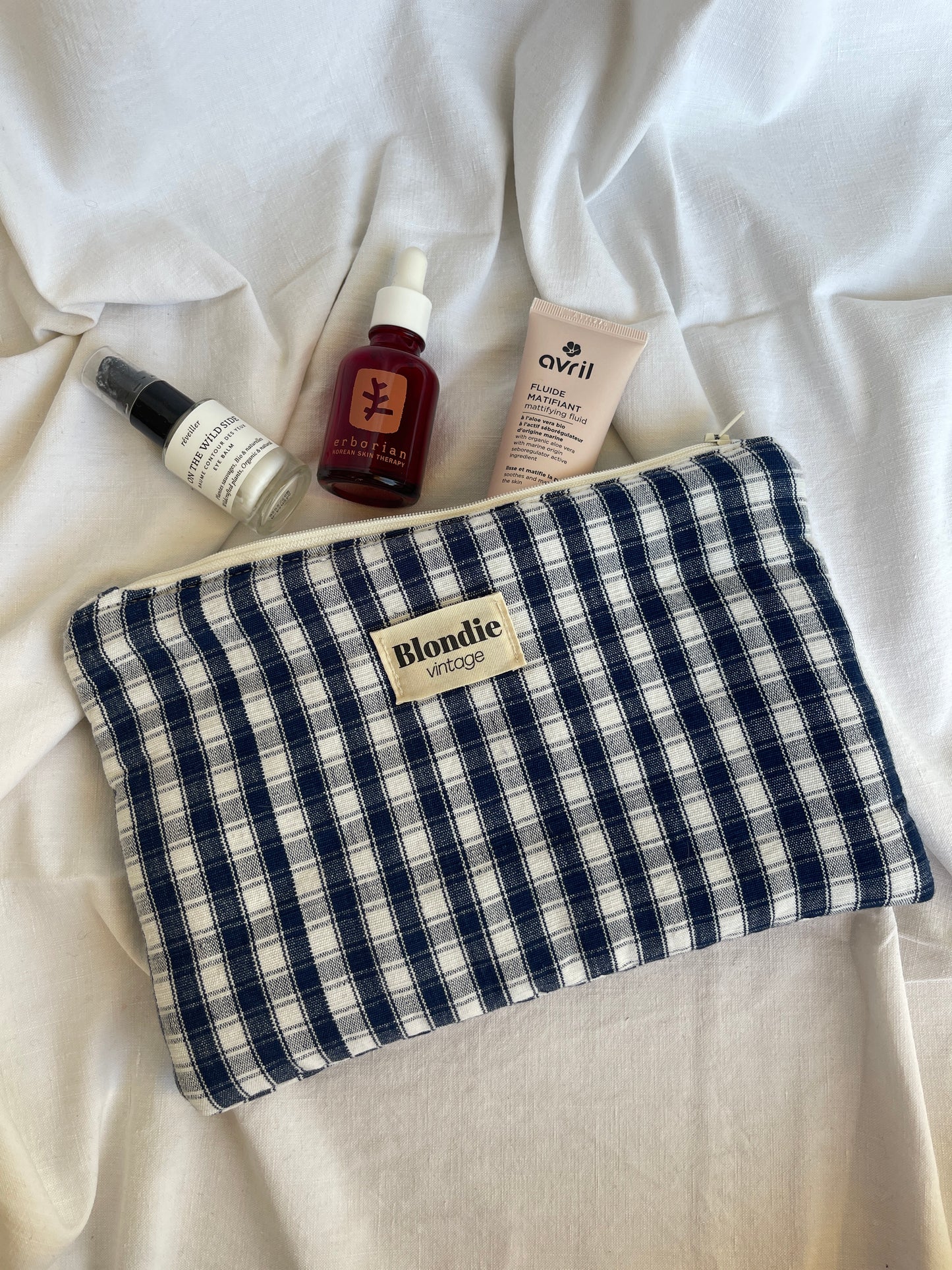Grande pochette à carreaux bleu