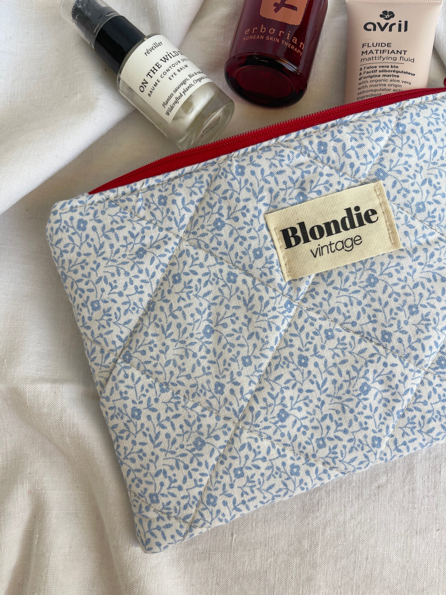 Grande pochette fleuri bleu