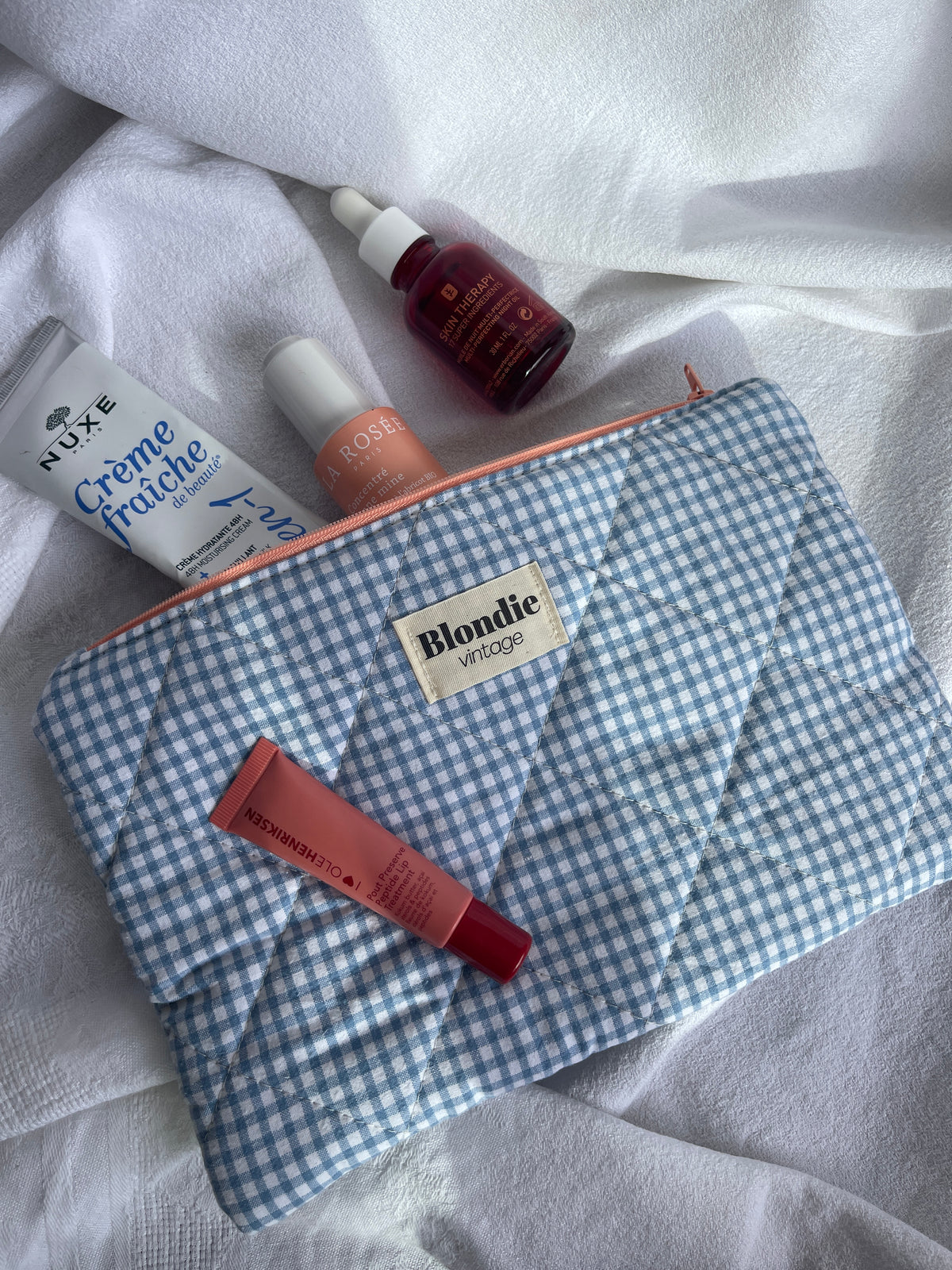 Grande pochette vichy bleu