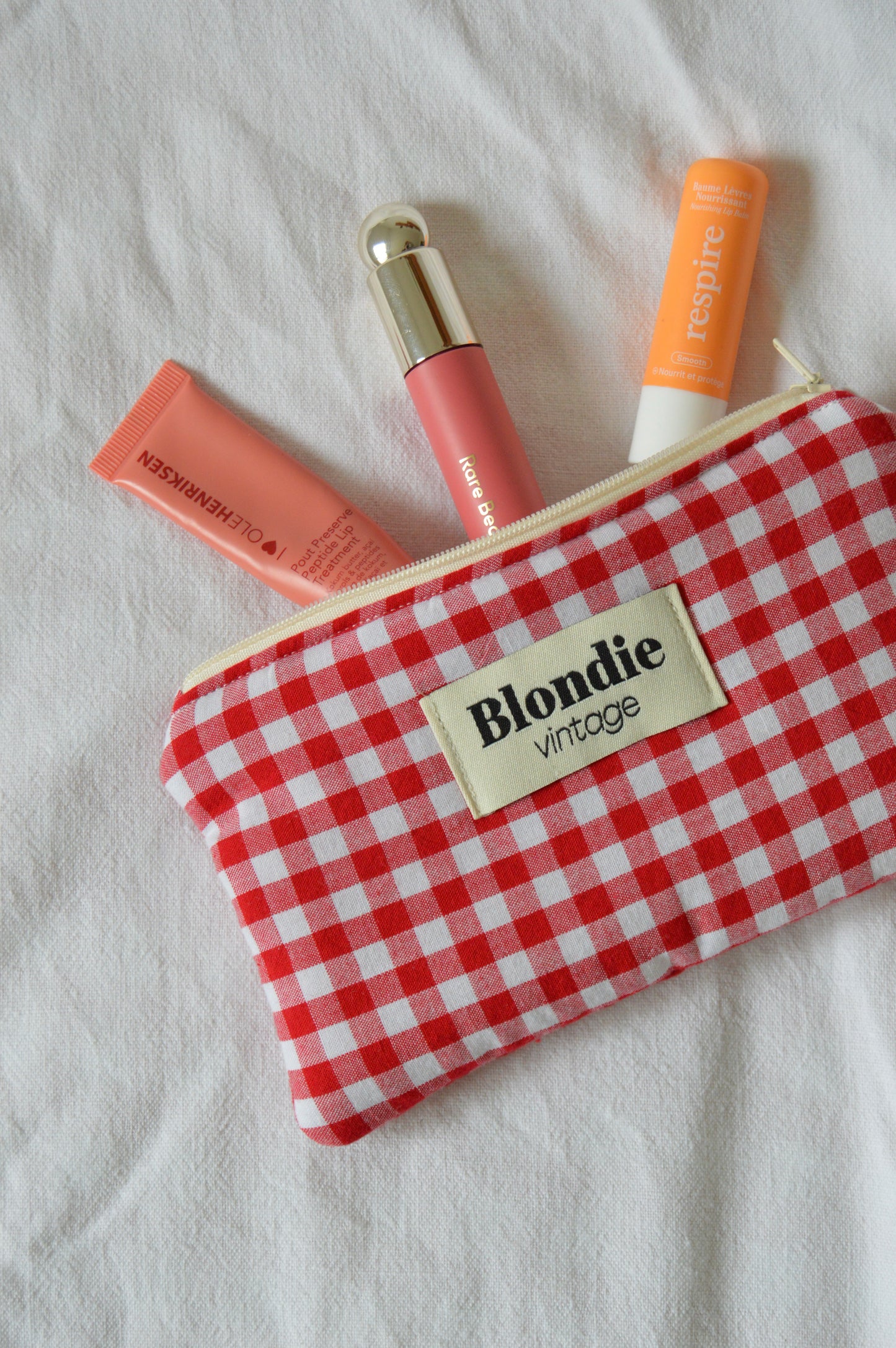 Mini Pochette vichy rouge fabriqué à partir de tissus vintage mode durable mode responsable fabriqué à la main 