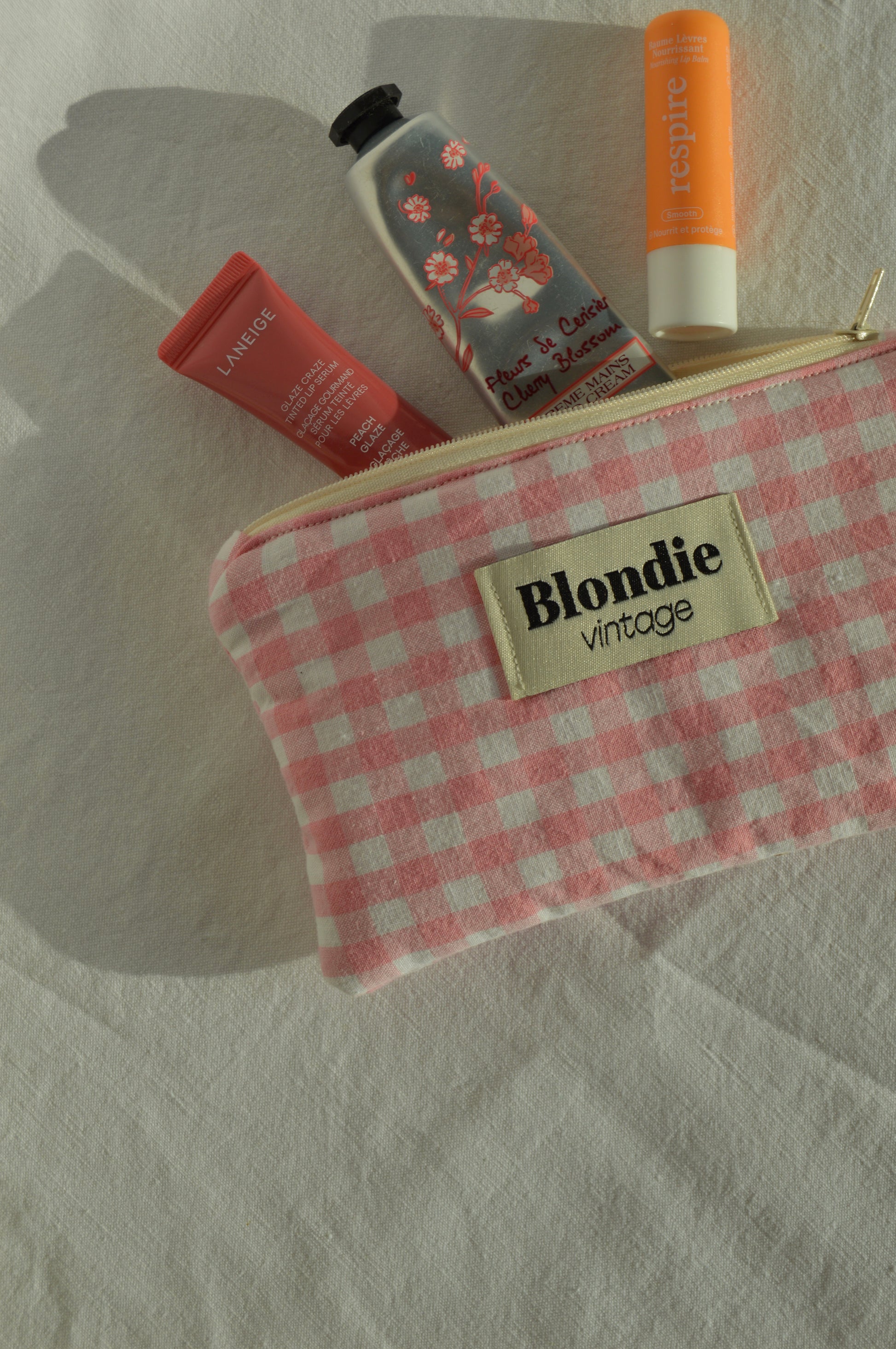 Mini Pochette Vichy rose fabriqué à partir de tissus vintage mode durable mode responsable fabriqué à la main 