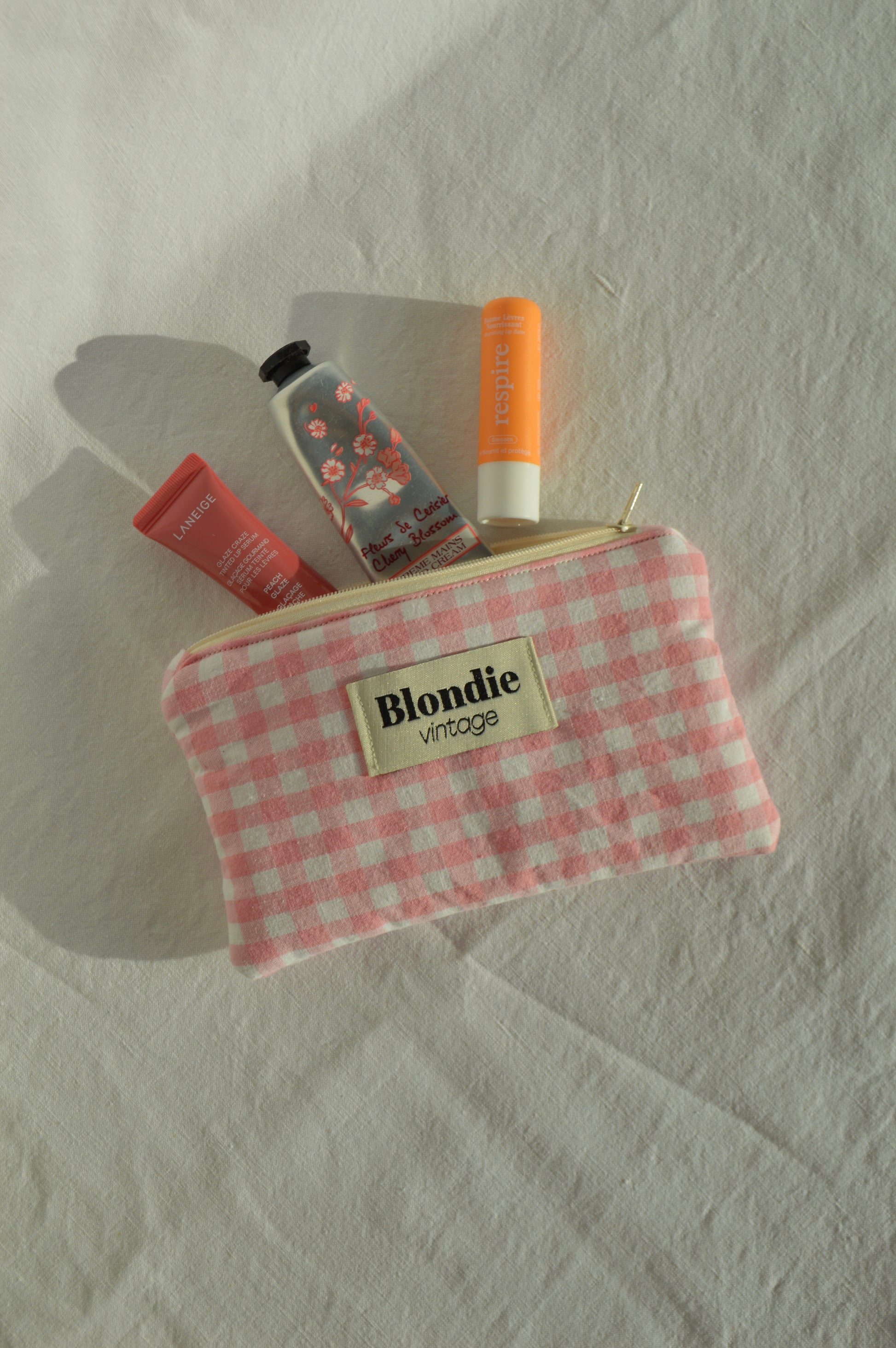Mini Pochette Vichy rose fabriqué à partir de tissus vintage mode durable mode responsable fabriqué à la main 