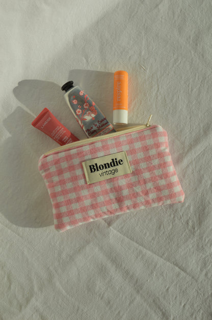 Mini Pochette Vichy rose fabriqué à partir de tissus vintage mode durable mode responsable fabriqué à la main 