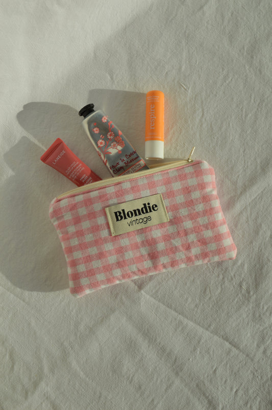 Mini Pochette Vichy rose fabriqué à partir de tissus vintage mode durable mode responsable fabriqué à la main 