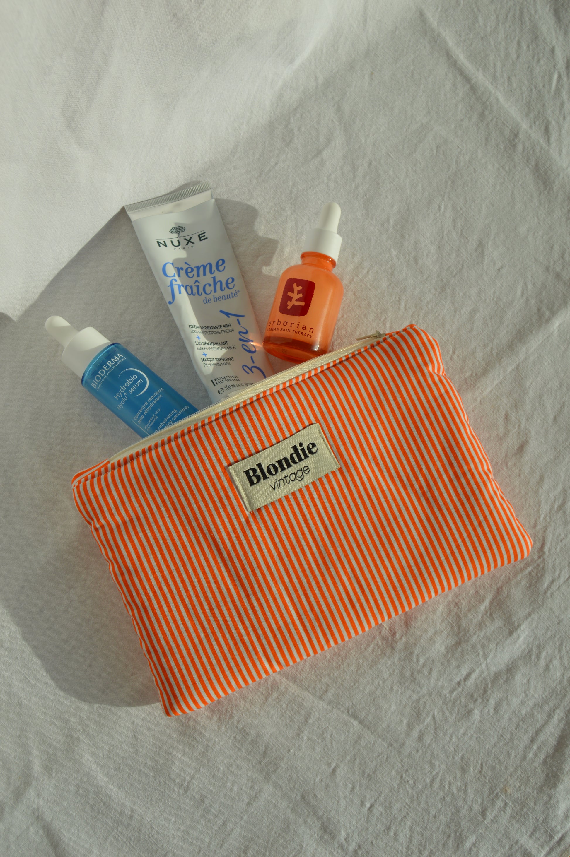 Pochette rayé orange fabriqué à partir de tissus vintage mode durable mode responsable fabriqué à la main 