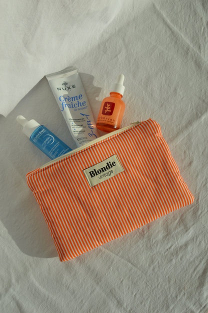 Pochette rayé orange fabriqué à partir de tissus vintage mode durable mode responsable fabriqué à la main 