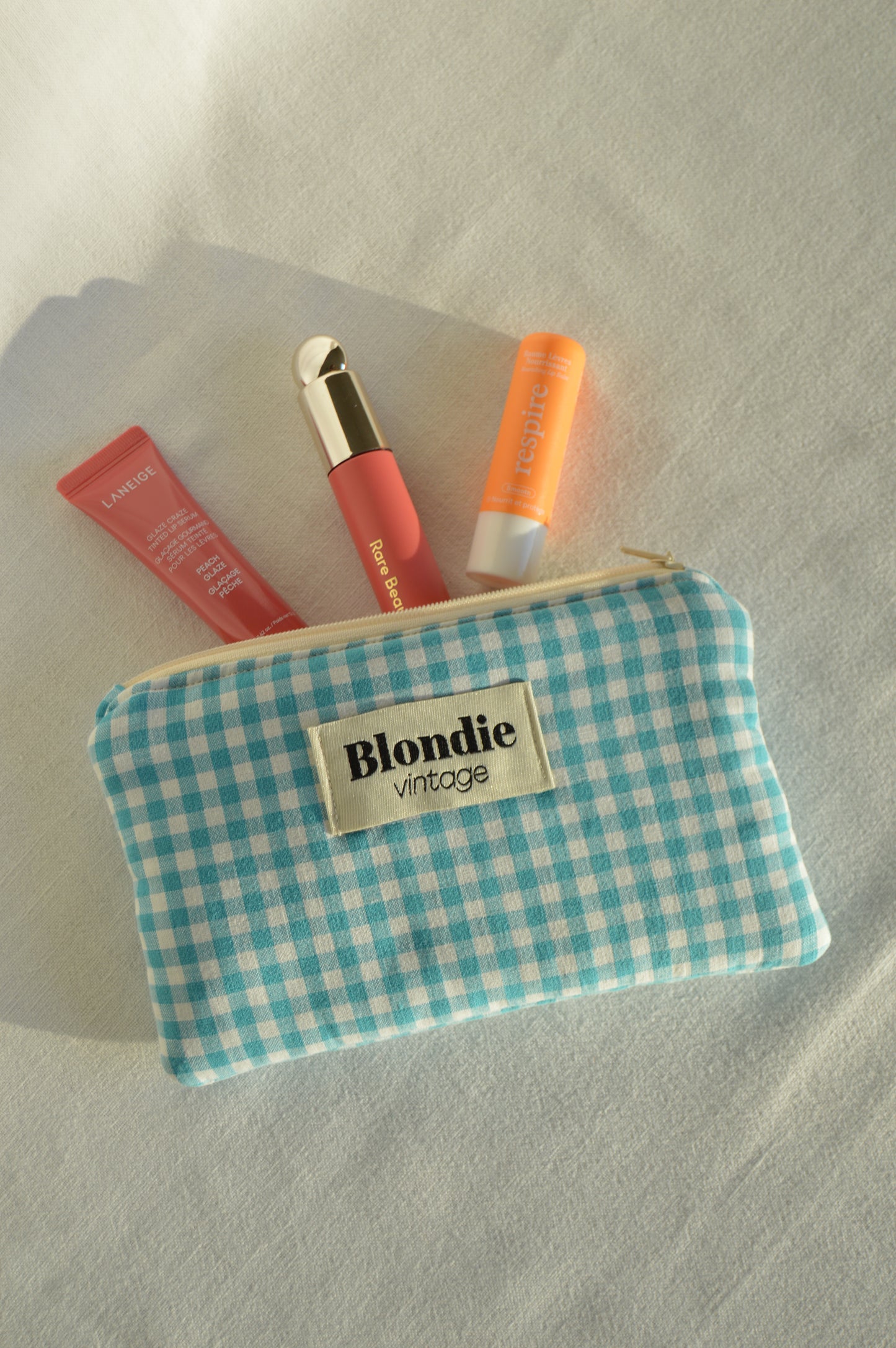 Mini Pochette Vichy turquoise fabriqué à partir de tissus vintage mode durable mode responsable fabriqué à la main 