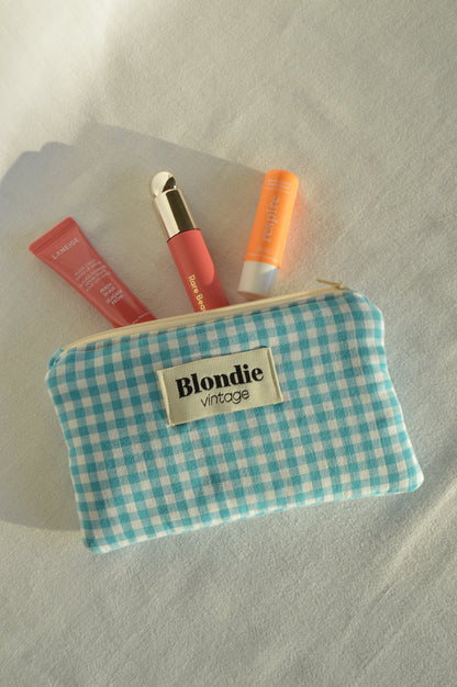 Mini Pochette Vichy turquoise fabriqué à partir de tissus vintage mode durable mode responsable fabriqué à la main 
