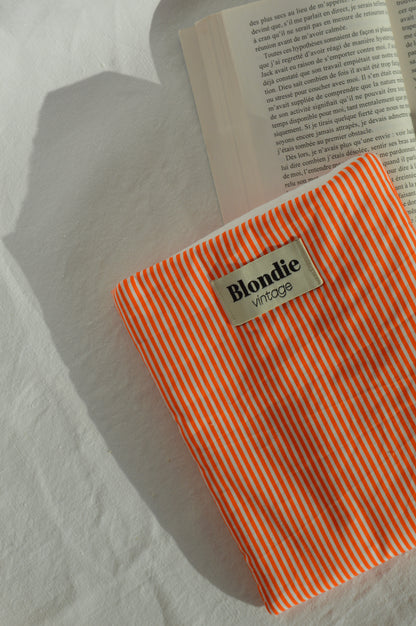 Housse de livre raye orange fabriqué à partir de tissu  vintage mode durable mode responsable fabriqué à la main
