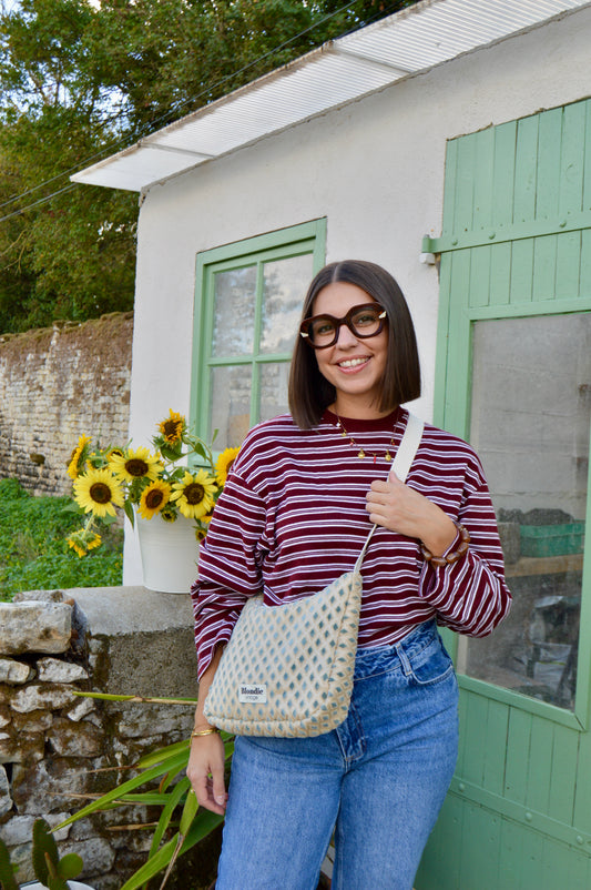 Sac crossbody doré fabriqué à partir de tissus vintage mode durable mode responsable fabriqué à la main 