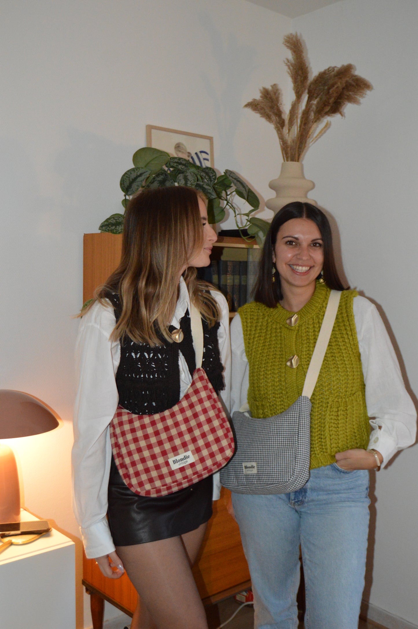 Sac crossbody vichy rouge fabriqué à partir de tissus vintage mode durable mode responsable fabriqué à la main 