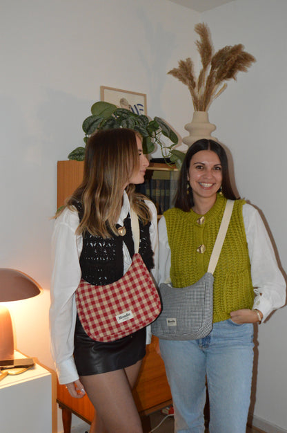 Sac crossbody vichy rouge fabriqué à partir de tissus vintage mode durable mode responsable fabriqué à la main 