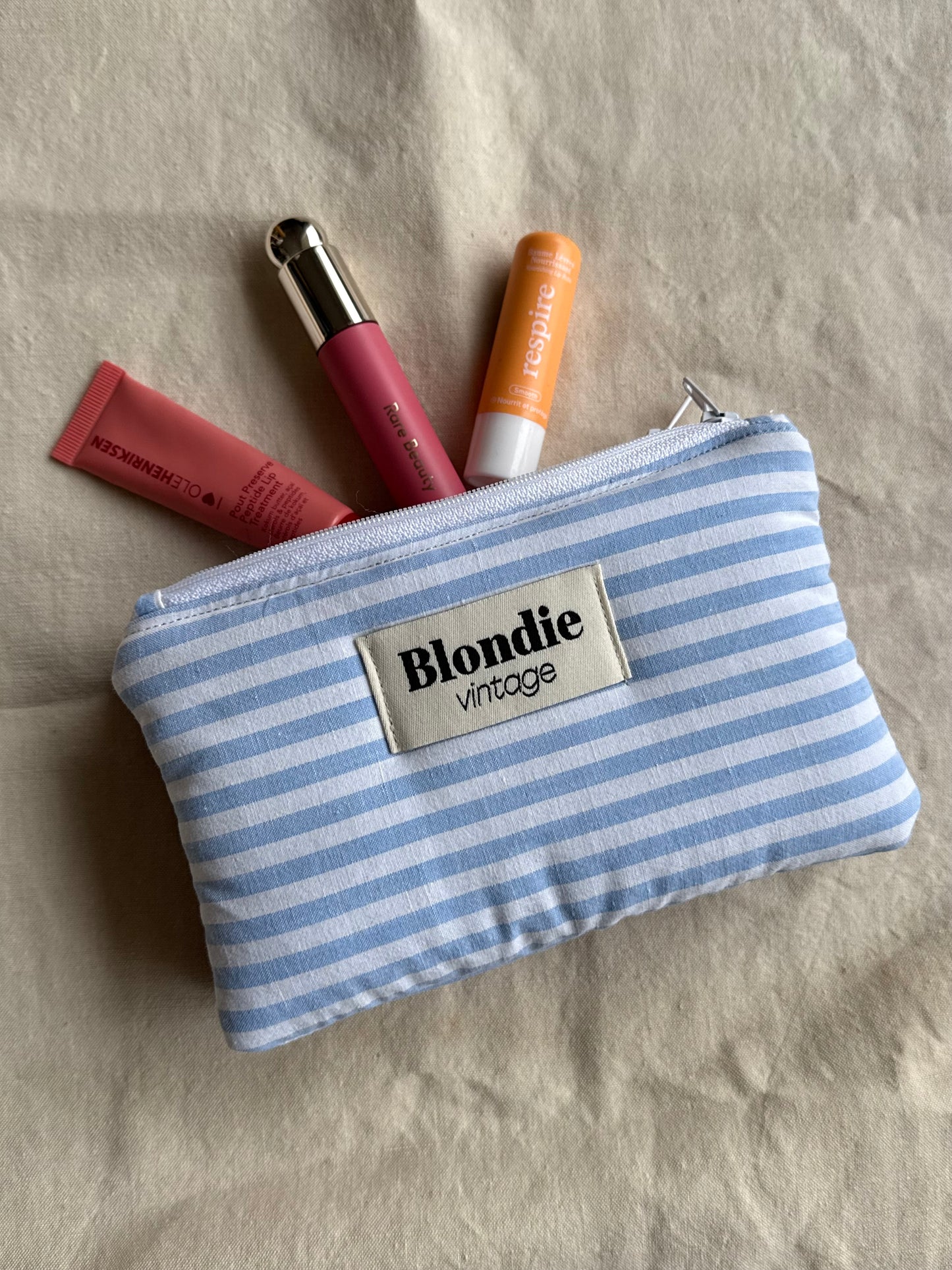 Mini Pochette rayé bleu fabriqué à partir de tissus vintage mode durable mode responsable fabriqué à la main 