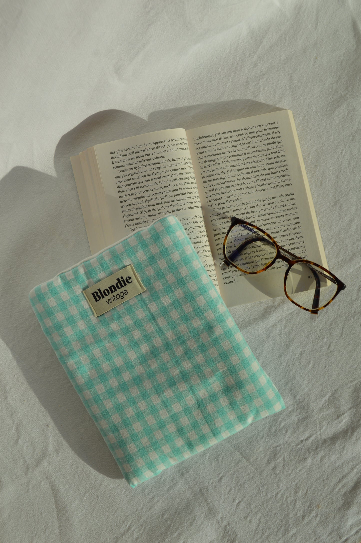 Housse de livre Vichy turquoise fabriqué à partir de tissu  vintage mode durable mode responsable fabriqué à la main
