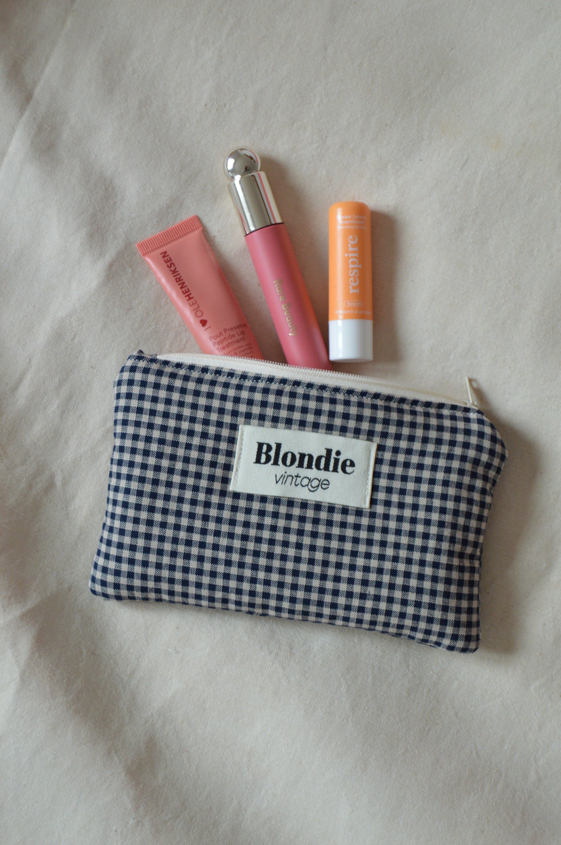 Mini Pochette vichy marron fabriqué à partir de tissus vintage mode durable mode responsable fabriqué à la main 