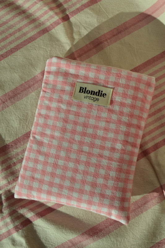 Housse de livre vichy rose fabriqué à partir de tissus vintage mode durable mode responsable fabriqué à la main 