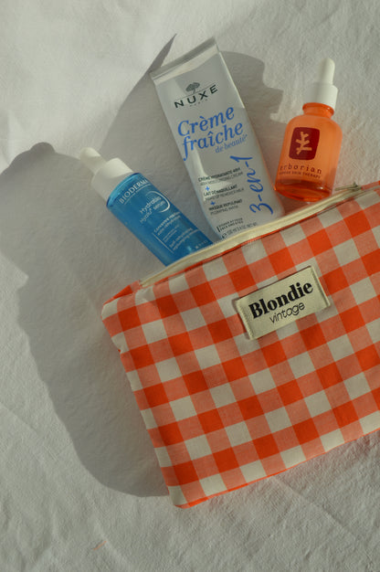 Pochette vichy orange fabriqué à partir de tissus vintage mode durable mode responsable fabriqué à la main 