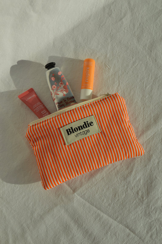 Mini Pochette rayé orange fabriqué à partir de tissus vintage mode durable mode responsable fabriqué à la main 