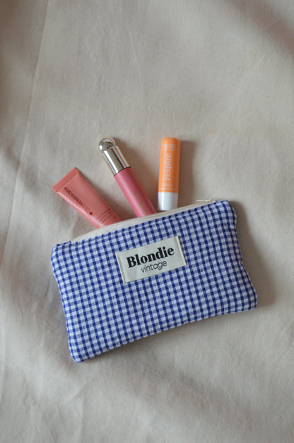 Mini Pochette vichy bleu fabriqué à partir de tissus vintage mode durable mode responsable fabriqué à la main 