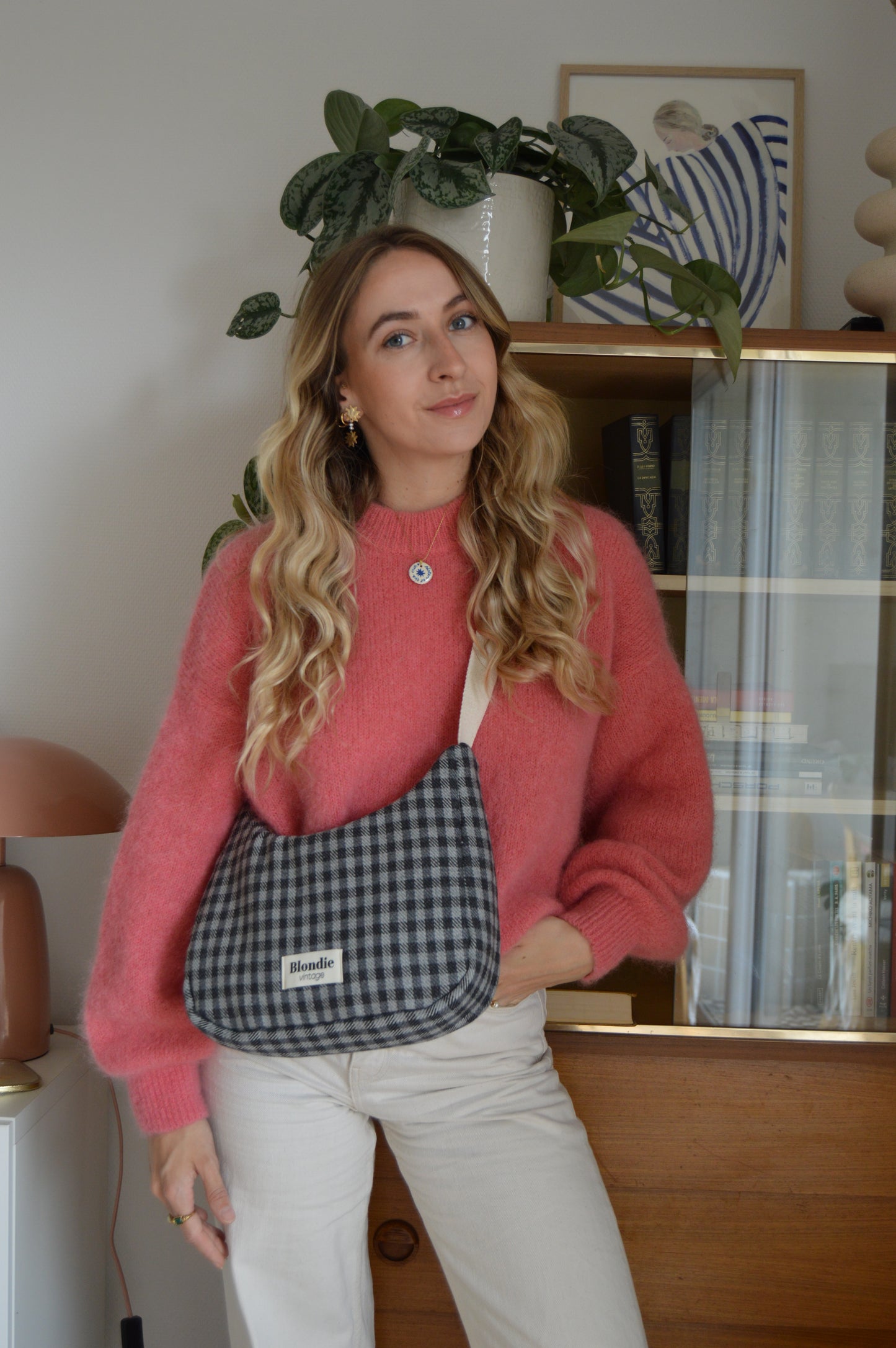 Sac crossbody tartan gris fabriqué à partir de tissus vintage mode durable mode responsable fabriqué à la main 