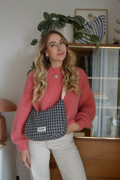 Sac crossbody tartan gris fabriqué à partir de tissus vintage mode durable mode responsable fabriqué à la main 