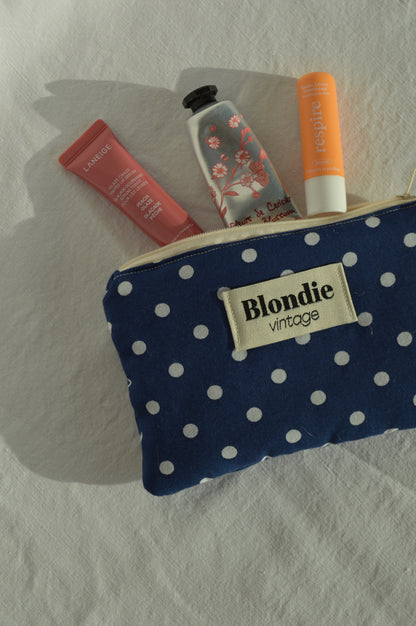 Mini Pochette pois bleu fabriqué à partir de tissus vintage mode durable mode responsable fabriqué à la main 