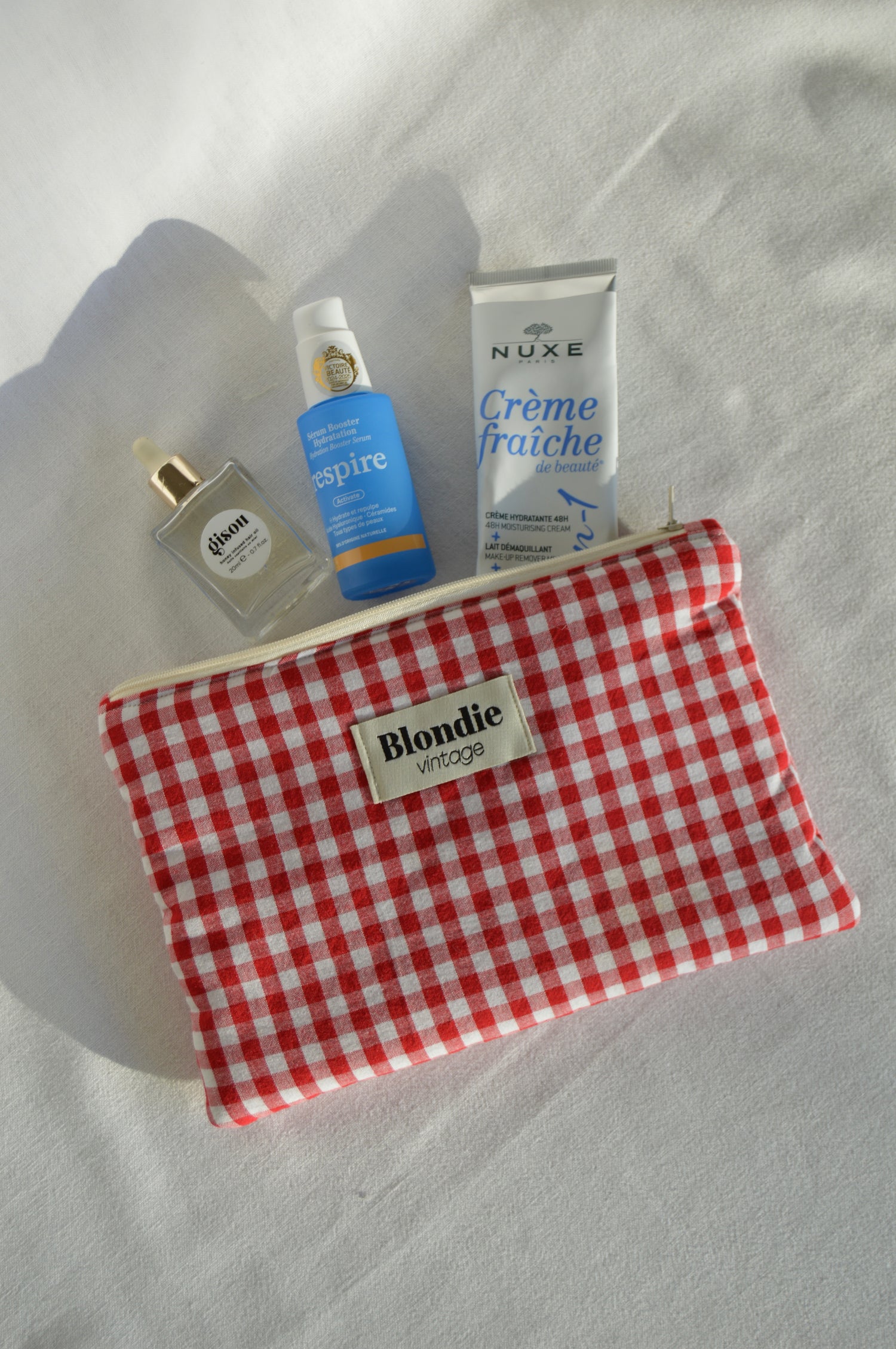 Moyenne pochette vichy rouge fabriqué à partir de tissu  vintage mode durable mode responsable fabriqué à la main