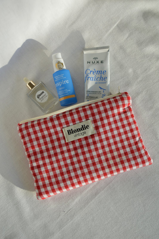 Moyenne pochette vichy rouge fabriqué à partir de tissu  vintage mode durable mode responsable fabriqué à la main
