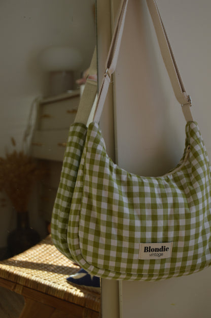 Sac crossbody vichy vert fabriqué à partir de tissus vintage mode durable mode responsable fabriqué à la main 