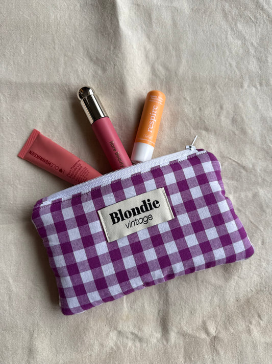 Mini Pochette vichy violette fabriqué à partir de tissus vintage mode durable mode responsable fabriqué à la main 