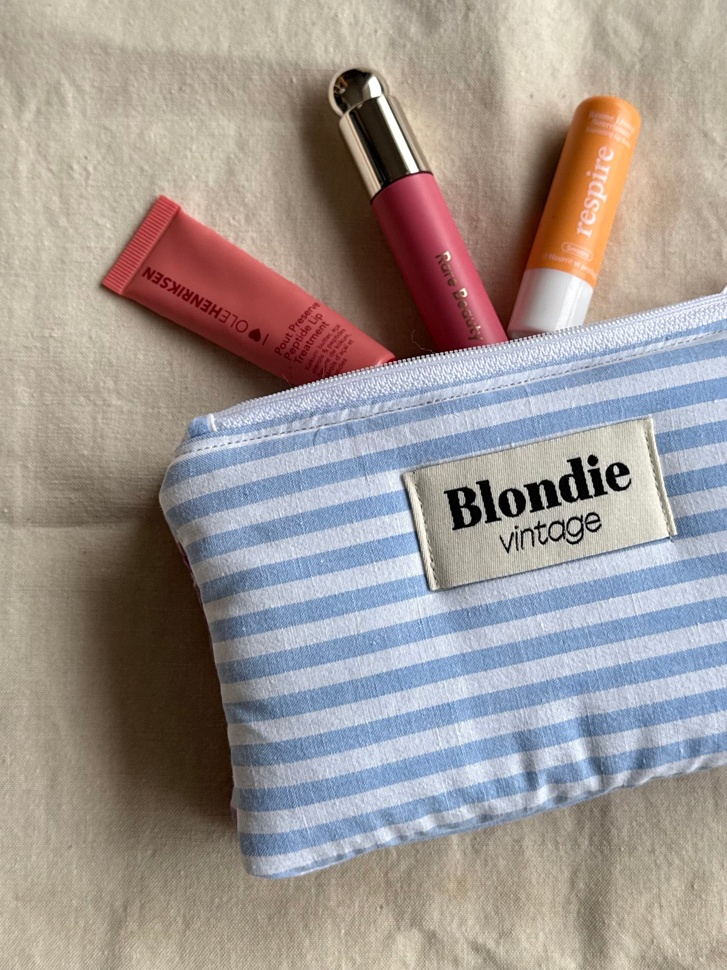 Mini Pochette rayé bleu fabriqué à partir de tissus vintage mode durable mode responsable fabriqué à la main 