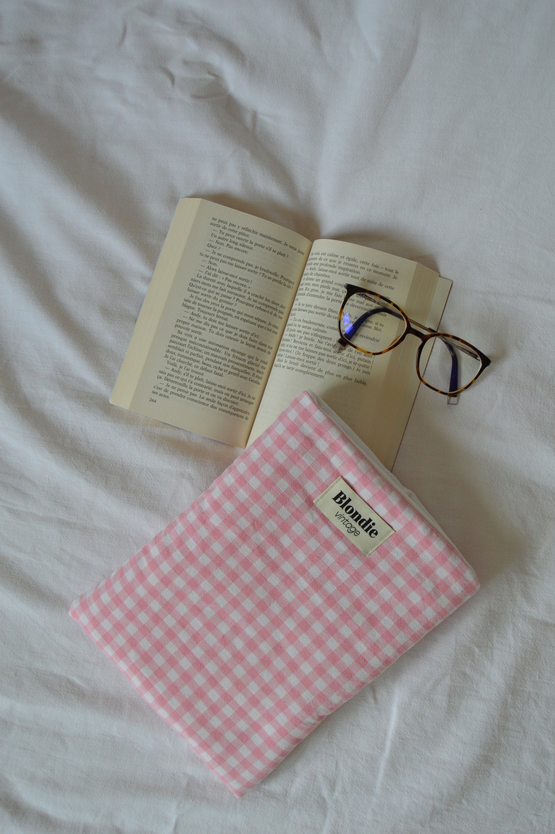 Housse de livre vichy rose fabriqué à partir de tissus vintage mode durable mode responsable fabriqué à la main 