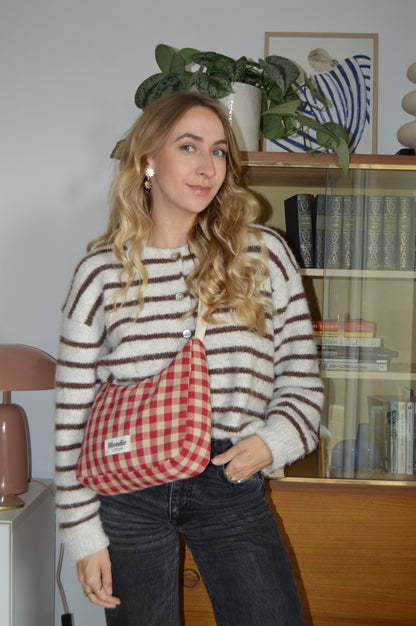 Sac crossbody vichy rouge fabriqué à partir de tissus vintage mode durable mode responsable fabriqué à la main 