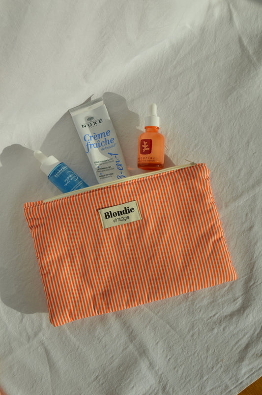 Pochette rayé orange fabriqué à partir de tissus vintage mode durable mode responsable fabriqué à la main 