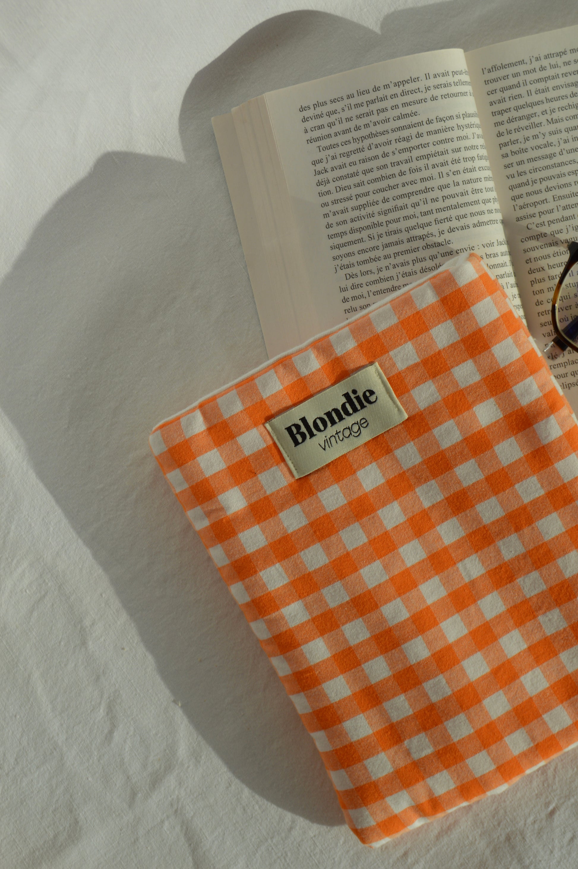 Housse de livre Vichy orange fabriqué à partir de tissu  vintage mode durable mode responsable fabriqué à la main